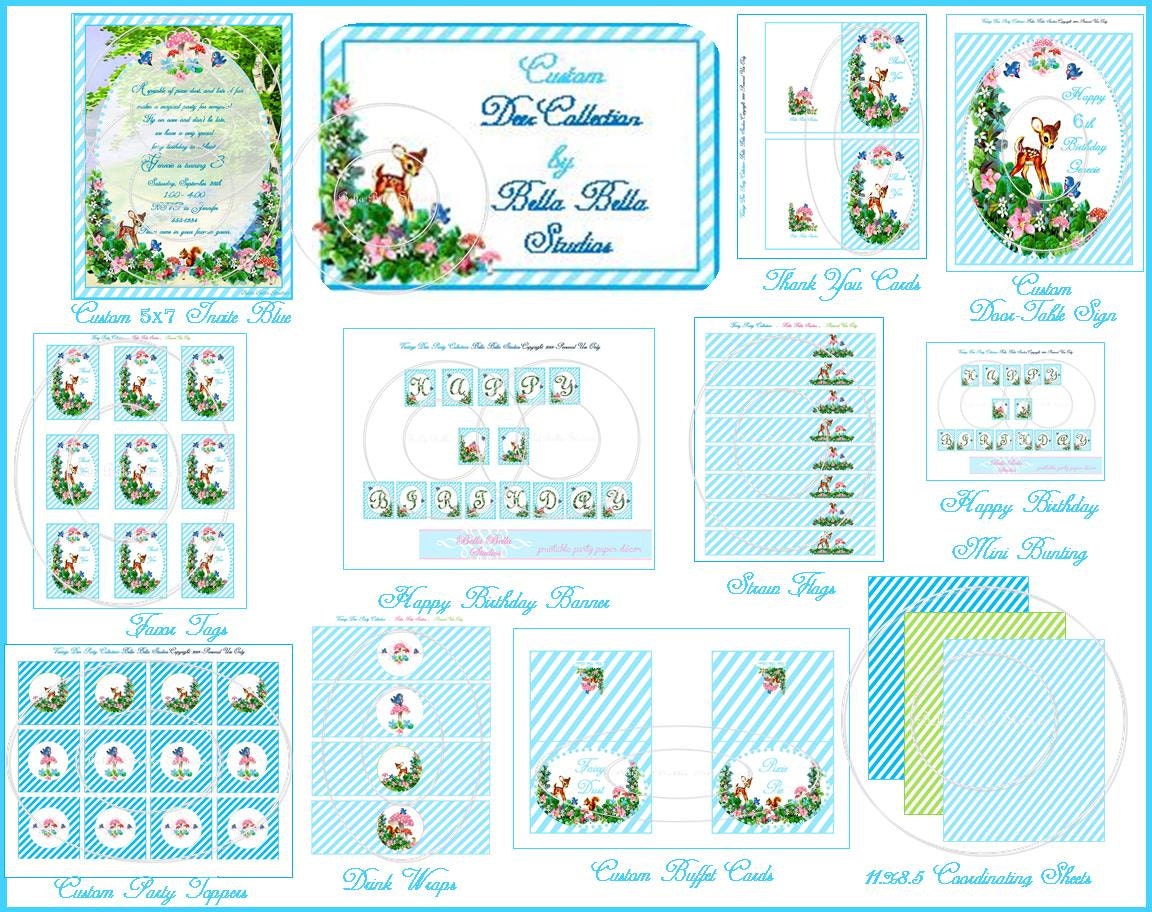 Vintage Baby Deer PRINTABLE Party COLLECTION {Blue} - Bella Bella Studios Il_570xn