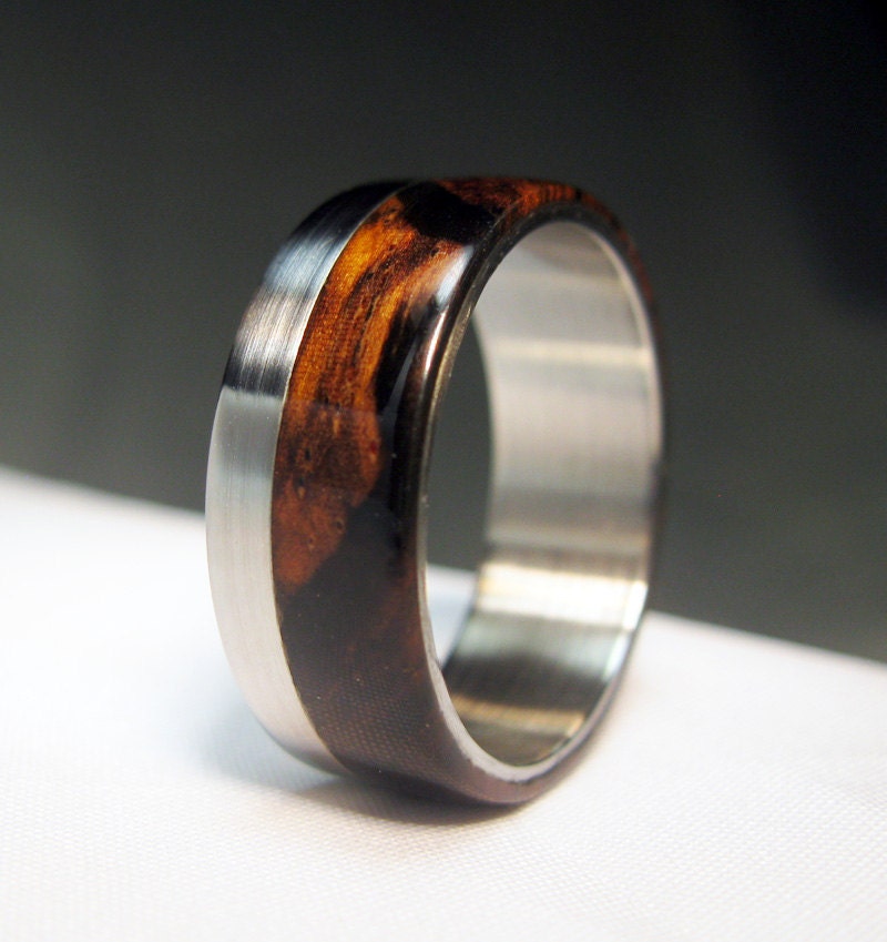 Cocobolo and Stainless Steel Ring - Offset Step Design