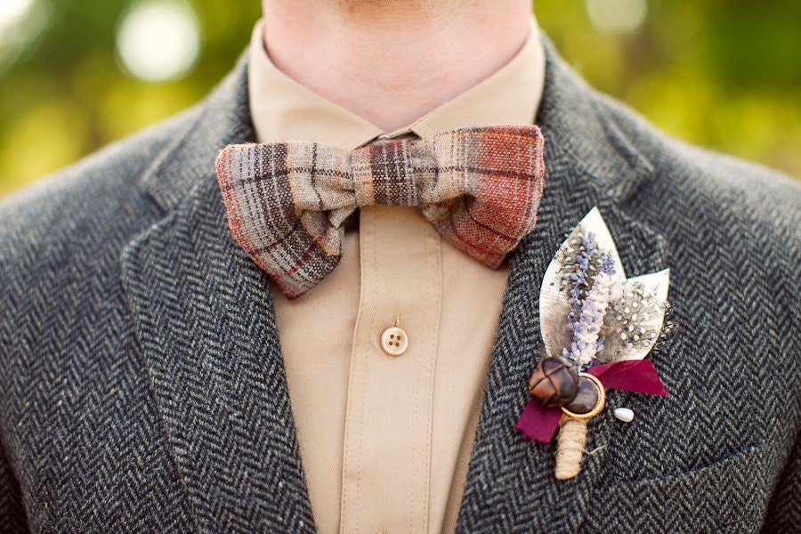 Vintage Music and Lavender Boutonniere with Feathers