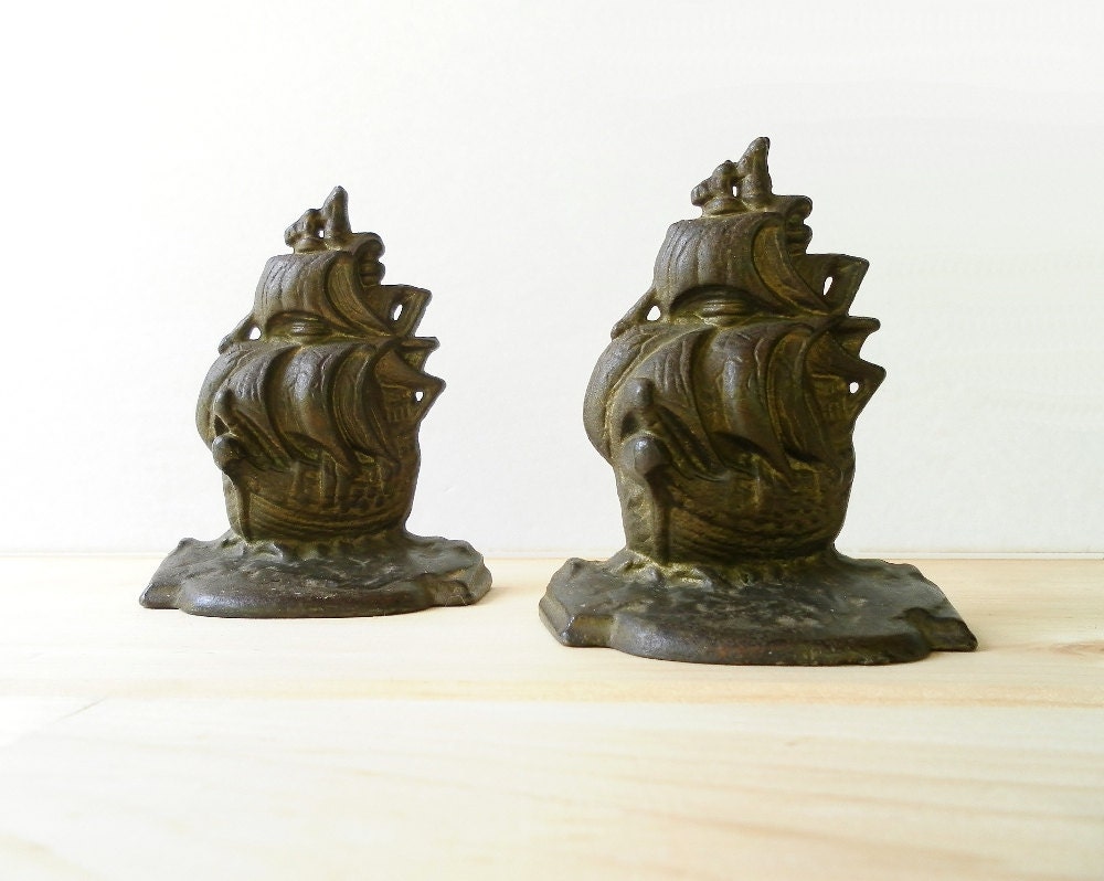 Ship Bookends -  Cast Bronze - Nautical Bookends - Boys Room Decor
