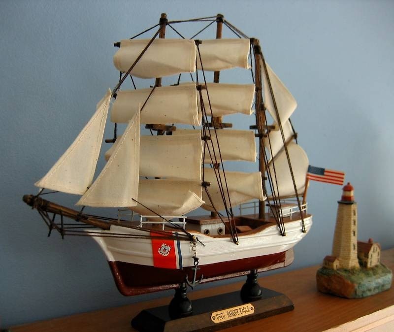 Wooden COAST GUARD Bark EAGLE Model Ship 10" Long- Fully Assembled