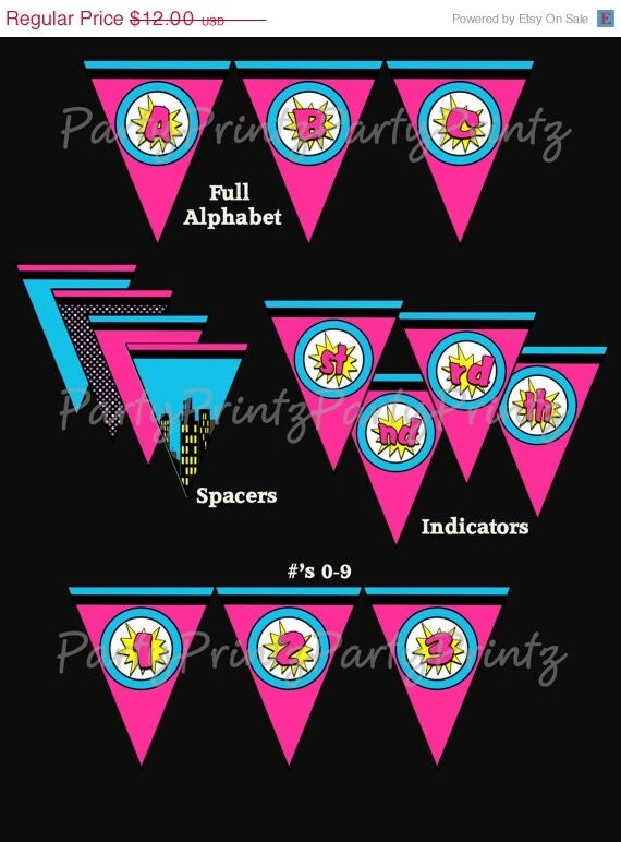 SALE INSTANT DOWNLOAD - Printable SuperGirl Banner - Birthday - Superhero Girl - Full Alphabet Il_570xn