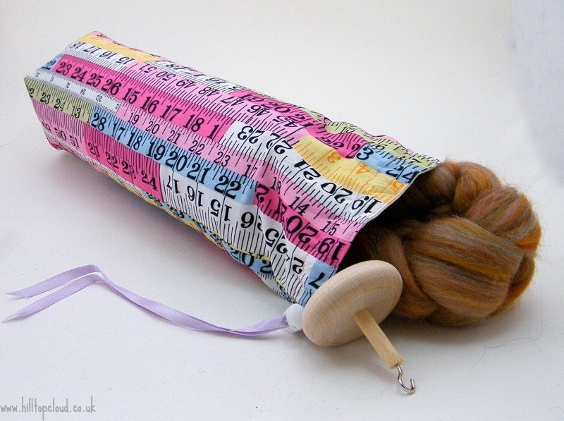Drop Spindle Bag- Spindle Case, Project Bag, Tape Measure