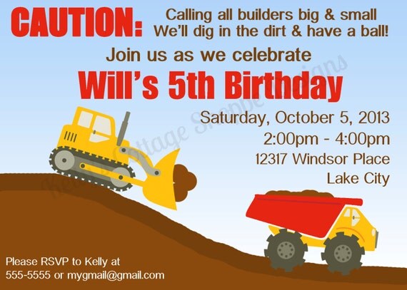 Custom, Printable Construction Birthday Party Invitation Il_570xn