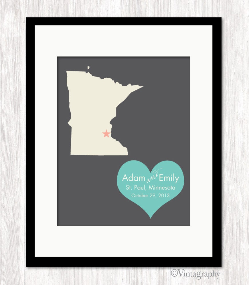 Personalized State Map &amp; Heart Art Print Custom by WillowAndOlive