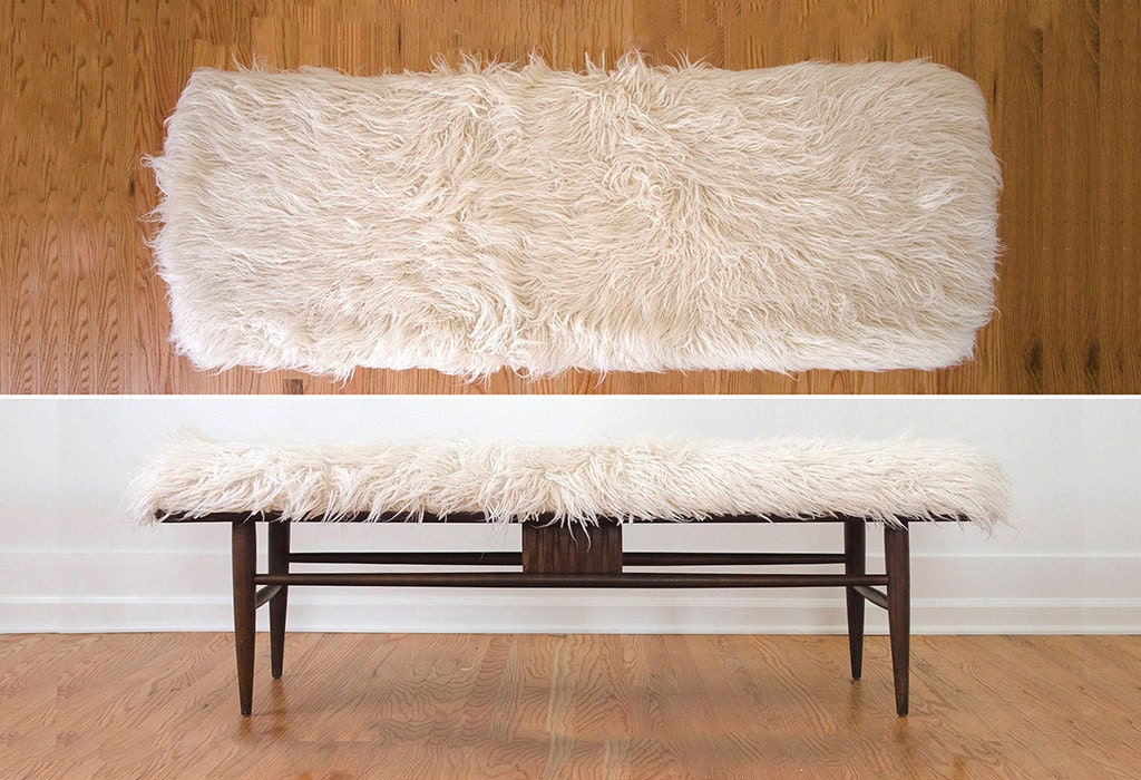 RESERVED Custom Flokti Sheep Wool Upholstered Bench Coffee Table