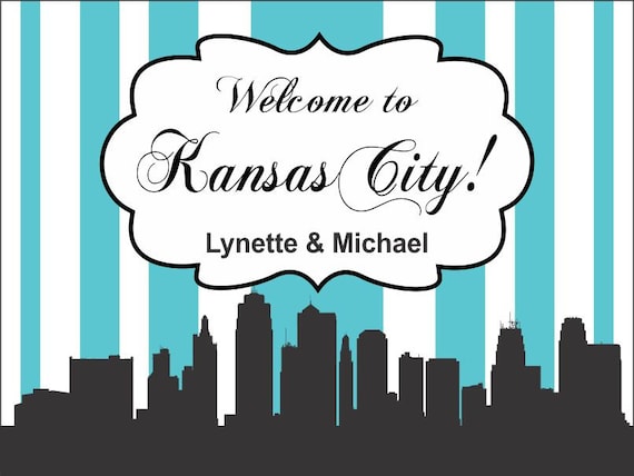 60 4" x 3" Kansas City Skyline Welcome Bag/Box Labels - Wedding Stickers Printed with Your Colors Il_570xn