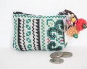 Tiny Coin Pouch Bag Purse Hill Tribe Fabric Vintage HMONG Hemp Handmade Thailand (BG290VS.387)
