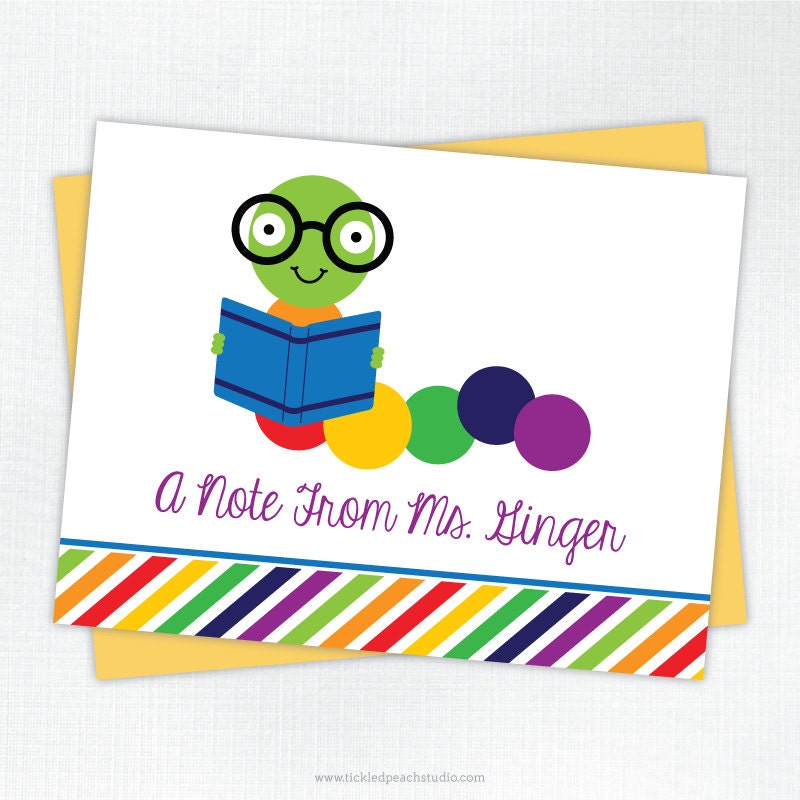 Personalized Teacher Worm Folded Note Cards - Set of 10 - Teacher Stationery / Gift Il_570xn