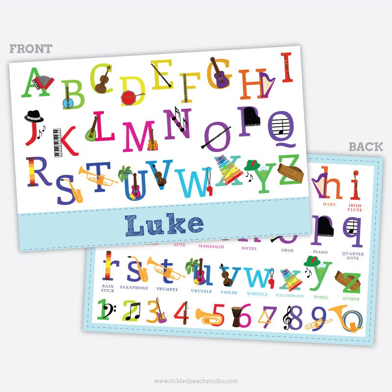 Personalized Childrens Placemat - Music Alphabet Boy - laminated, double-sided Il_570xn