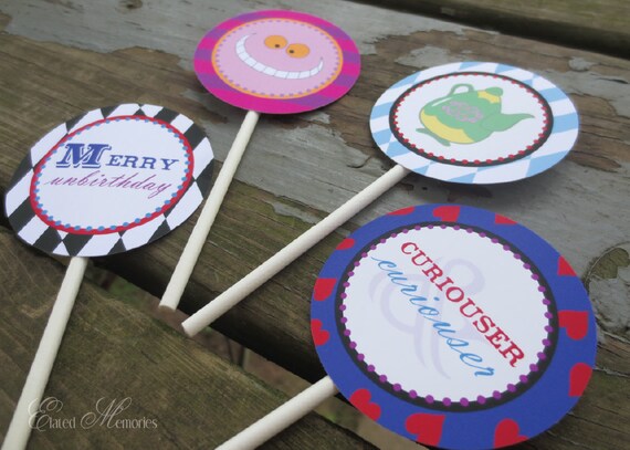 Alice's Tea Party Printable Party Squares - DIY Cupcake Toppers - Alice In Wonderland Printable Party Il_570xn