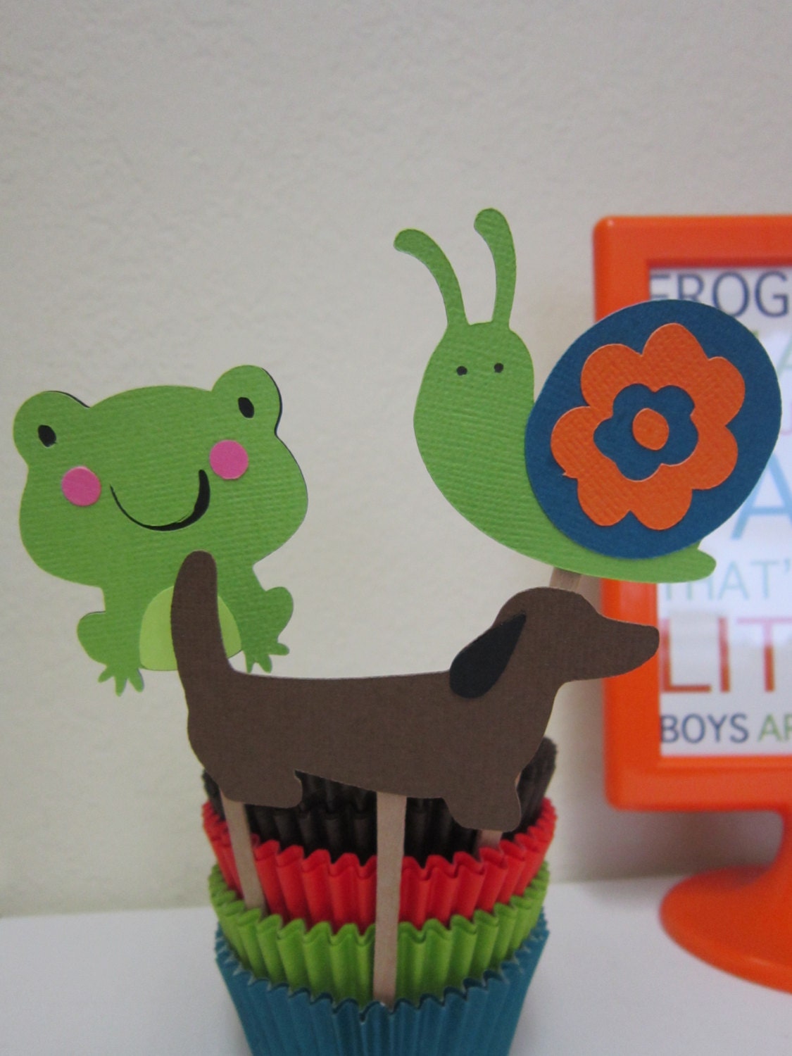 Frogs Snails & Puppy Dog Tails Cupcake Topper Picks Centerpieces Il_570xn