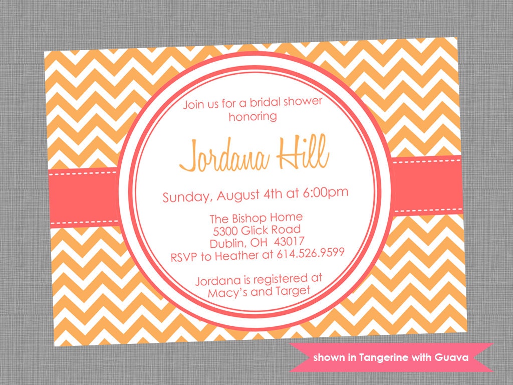 Printable Bridal Shower Invitation - Shower Themed Chevron Invite - Colors and Text Customizable Il_570xn