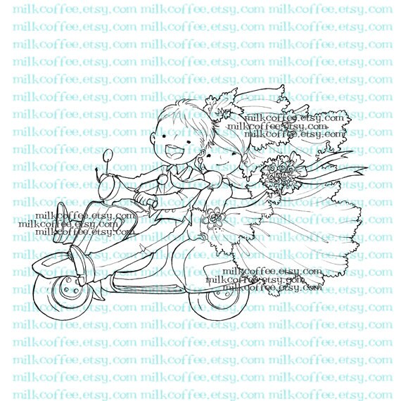 Digital Stamp Couple on Scooter