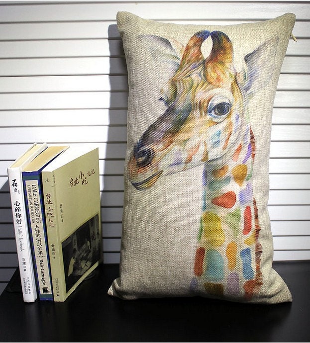 Colorful Giraffe  Artistic Cotton Car Linen Pillow Cushion Case Cover  50 cm x 30 cm