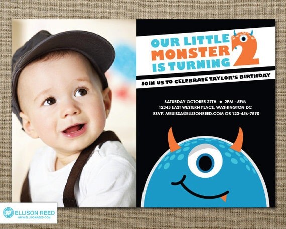 Little Monster Invitation - Monster Printable - Monster Bash - Photo Invitation - Printable Party - Halloween - 2nd birthday - Boy Birthday Il_570xn