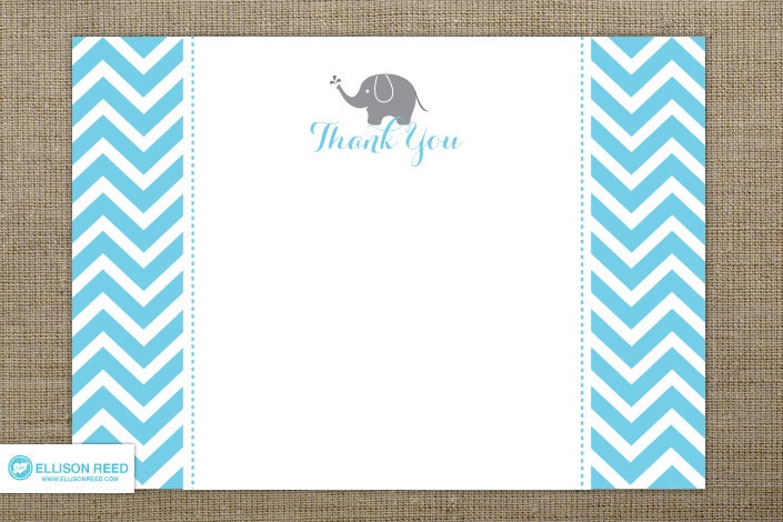 Chevron Elephant Baby Shower Thank You Note - Elephant Printable - Sprinkle shower - Printable Party - Baby Shower Stationery Il_570xn