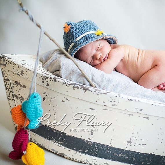 Baby Boy Fishing Hat Photography Prop Newborn by StitchBuyStitch