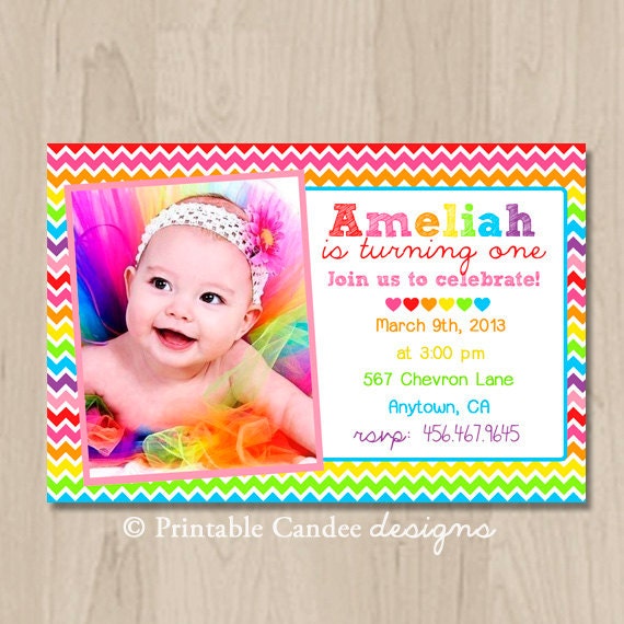 Rainbow Chevron Birthday Invitation - DIY Custom Printable