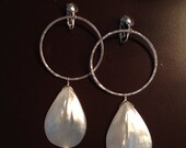 RESERVED: Mother of Pearl Sterling Silver Hoop Earrings