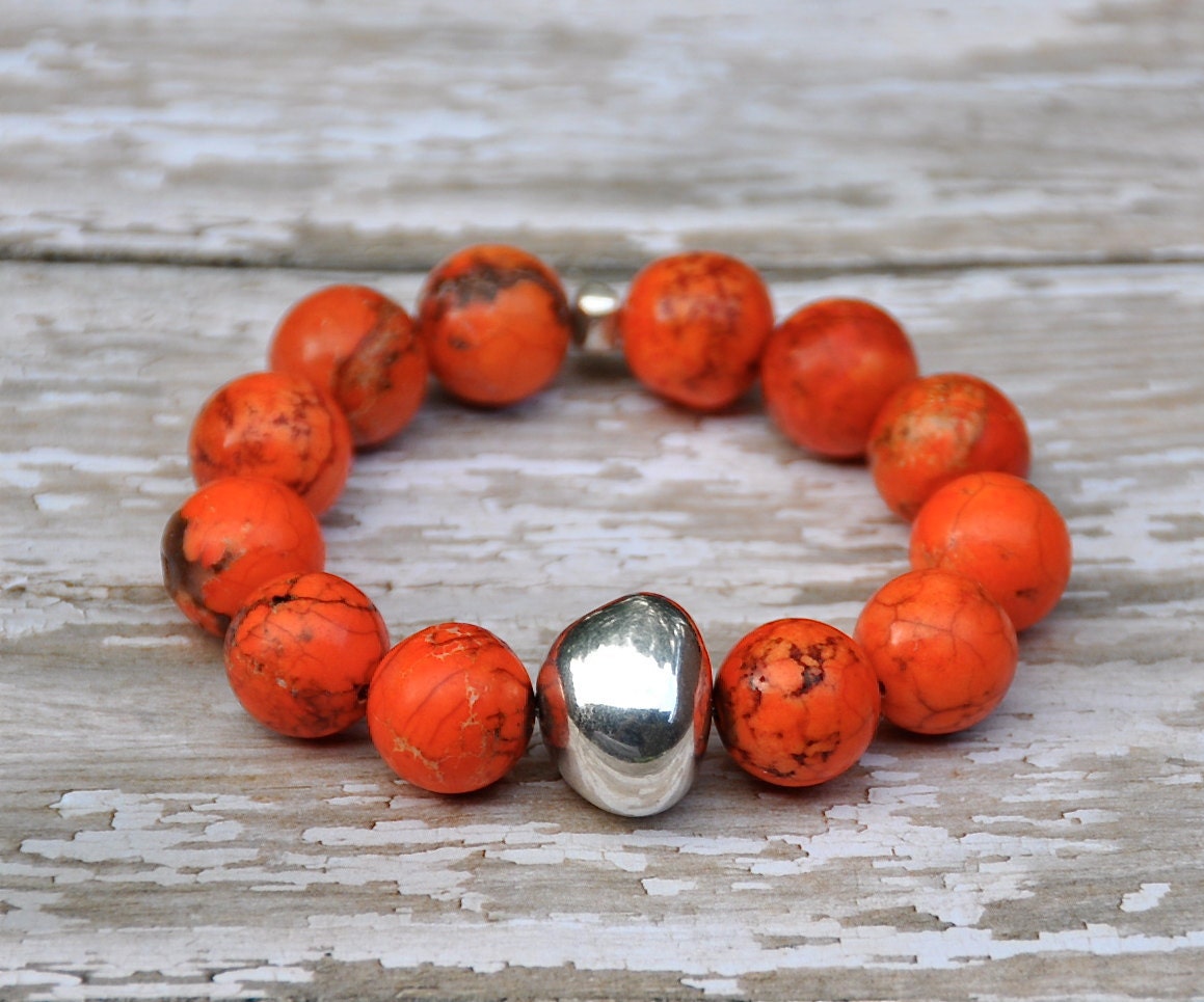 NEW Chunky Orange Gemstone Beaded Bracelet / Beaded Bracelets