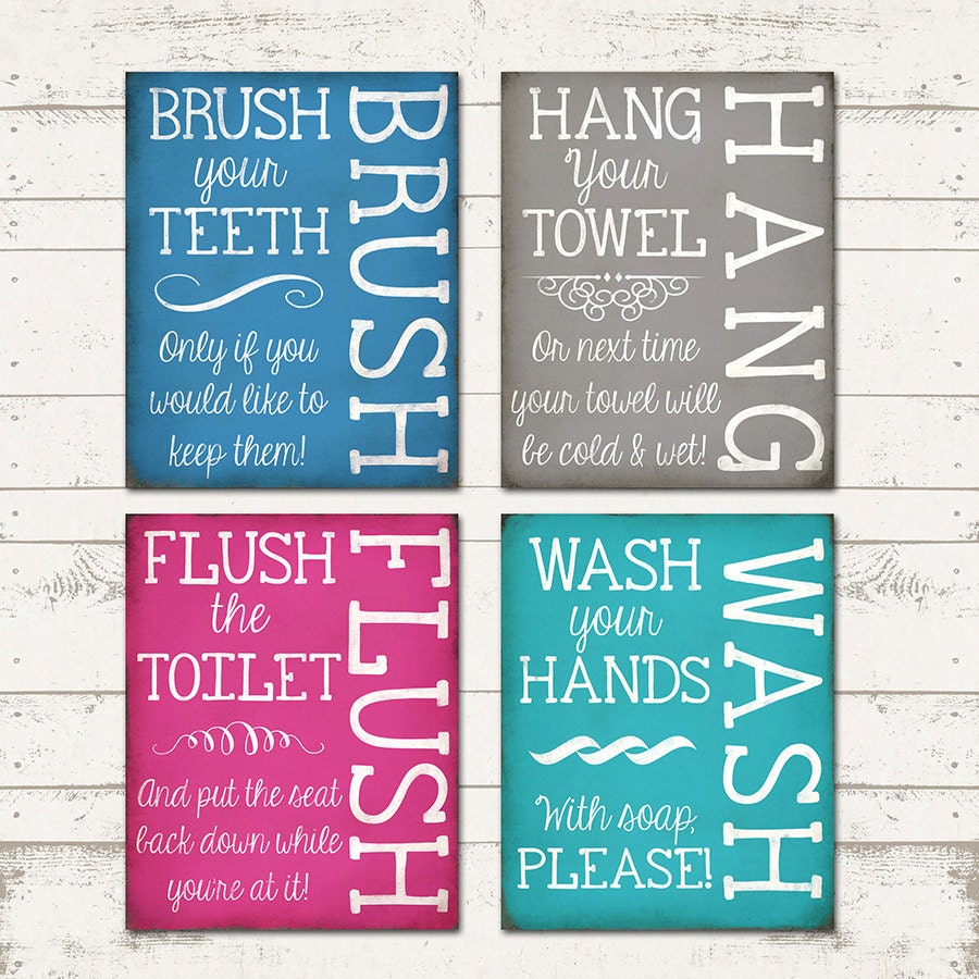 Bathroom Rules Home Decor Typography Digital Print - 4 Designs, with 4 different colors - Rustic, Vintage Chic - 8 X 10 - INSTANT DOWNLOAD Il_570xn