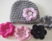 4 Different Flower Options Girl/Baby Hat - Made to Order - Also in Toddler, Girl Sizes