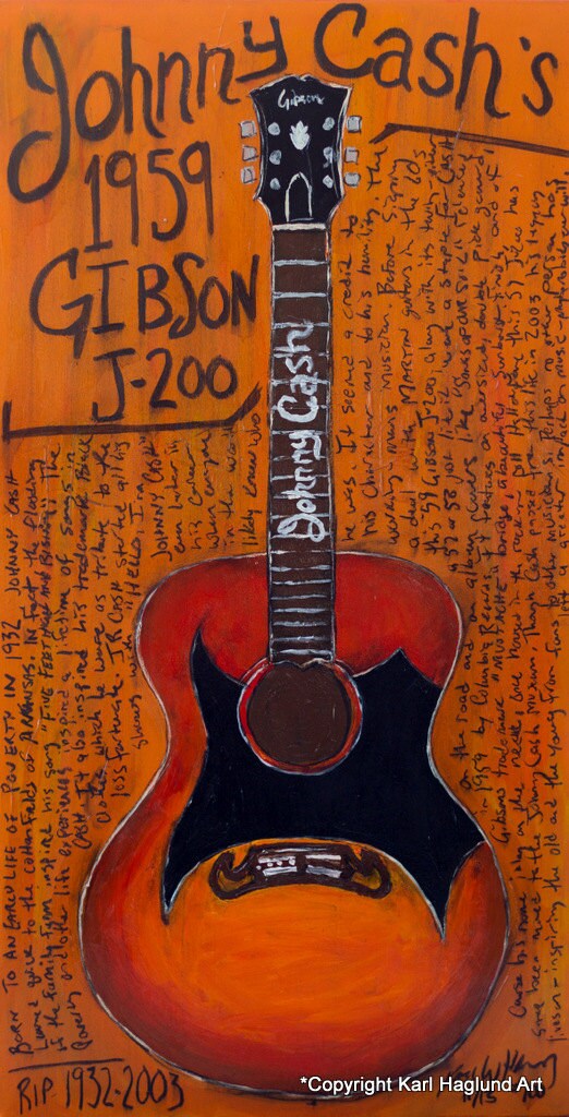 Johnny Cash Gibson J 200 acoustic guitar 11x17 by KarlHaglundArt