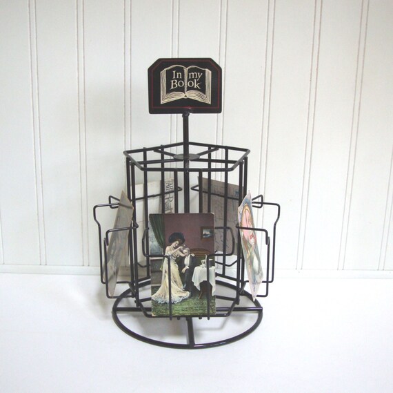 VINTAGE BOOK HOLDER Post Card Carousel Black by absenceofcolor