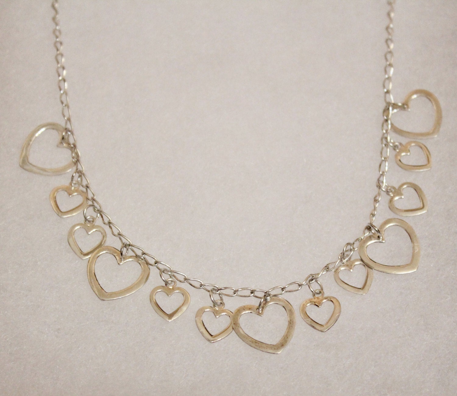 Vintage Sterling Silver Heart Necklace, Silver Charm Necklace