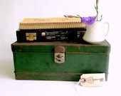 Vintage Metal Box Rustic Industrial Storage, Green Chippy Paint, Art Supply Box