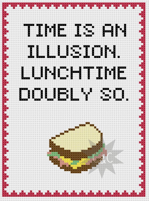 Hitchhiker's Guide Lunchtime quote cross stitch sampler pattern