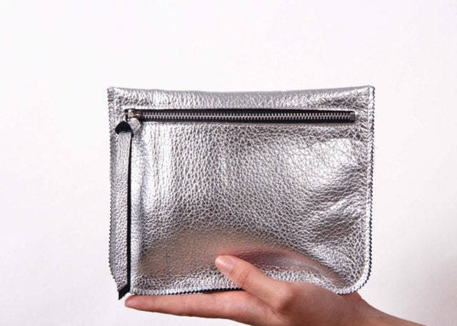SILVER Leather pouch, leather wallet, small purse - LeahLerner