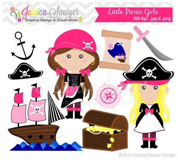 INSTANT DOWNLOAD, pirate girl clip art - treasure clipart - commercial use - card making - digital scrapbook - digital element Il_570xn
