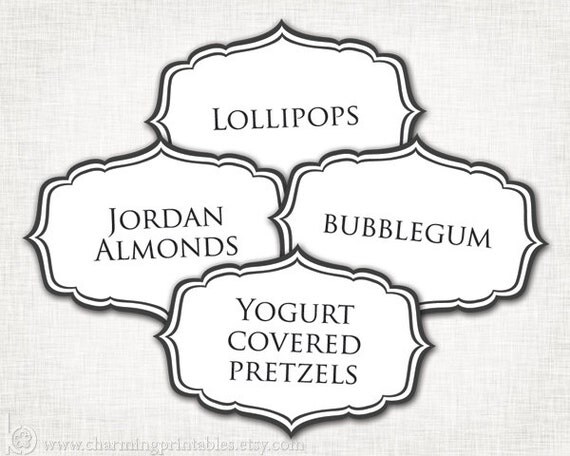 Black / Gray Labels - PRINTABLE PDF File - Black and White Wedding, Candy Buffet, Bridal Shower, Birthday Party Il_570xn