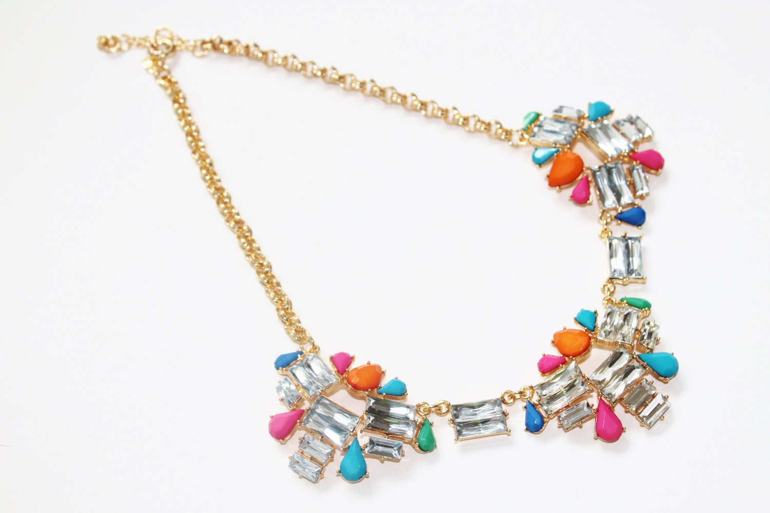 Neon Rhinestone Statement Bid Necklace J Crew, LuLu Frost, Anthropology Inspired