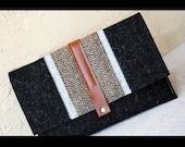 Ipad Mini travel case Merino felt and Herringbone wool accent - So Beautiful -