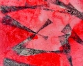 Black & Red original watercolor mounted on Porcelain Tile  4.25"x 4.25" by New York artist Joan Reese