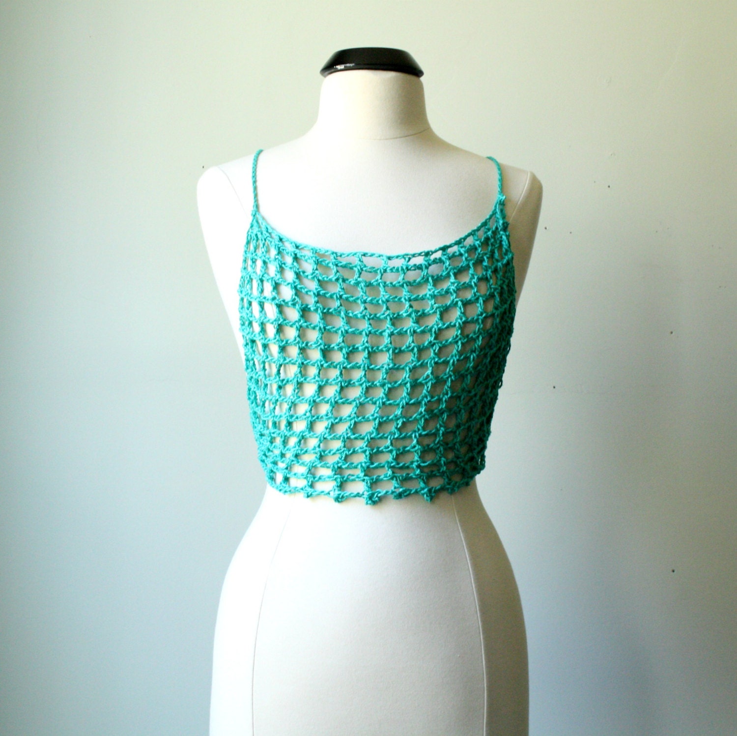 crochet lace crop top in aqua blue. made to order in your size