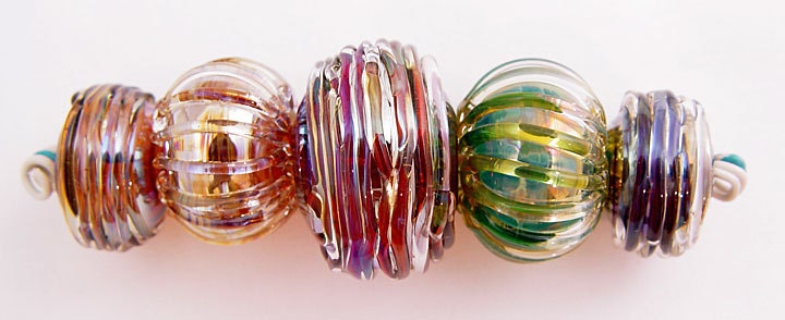 Item 3025 Silver glass blown hollows, set of 5 soft glass beads