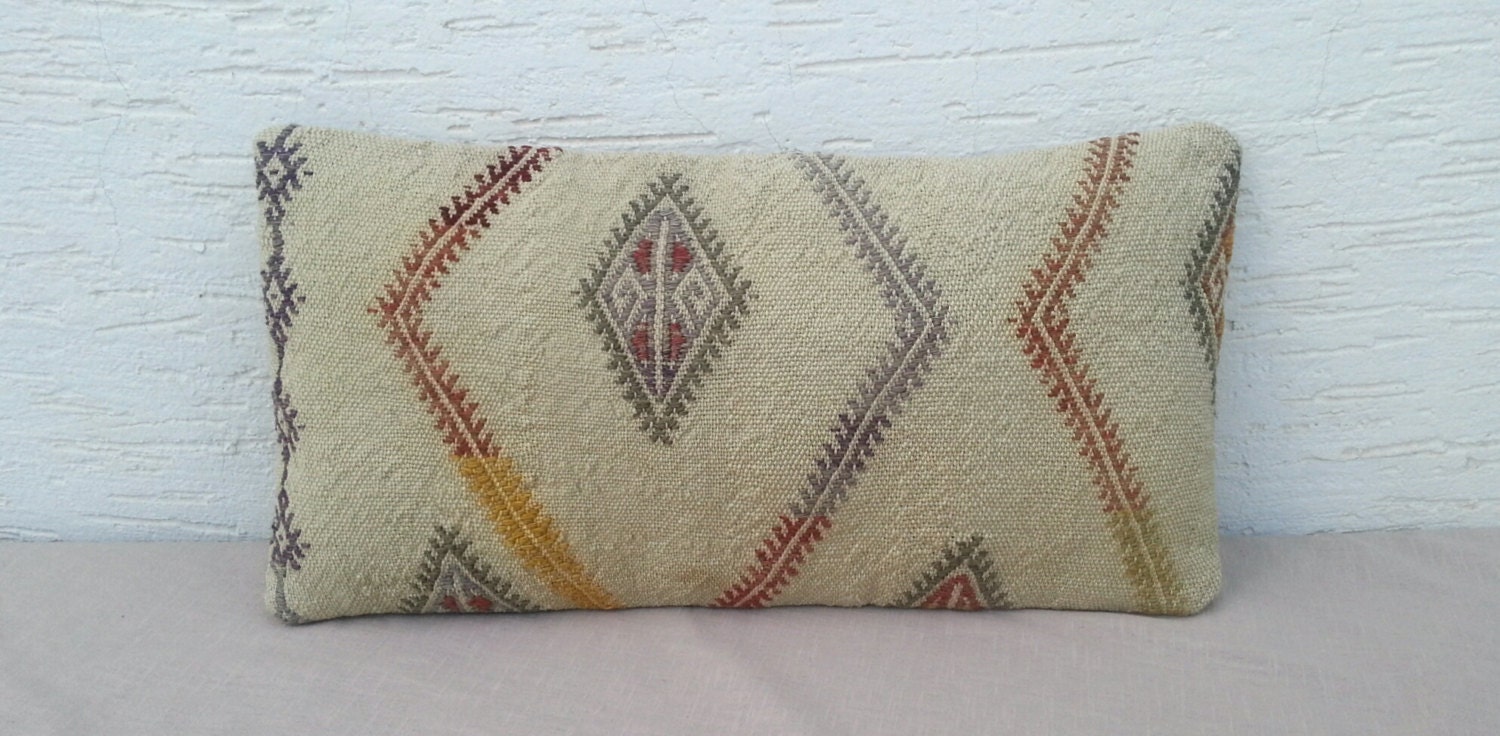 VINTAGE Home Decor Embroidered Turkish Kilim Pillow Cover,Decorative Throw Pillows,Shabby Chic Bolster  Pillow Cover,Outdoor Lumbar Pillow.