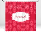 Personalized Pink Damask Shower Curtain