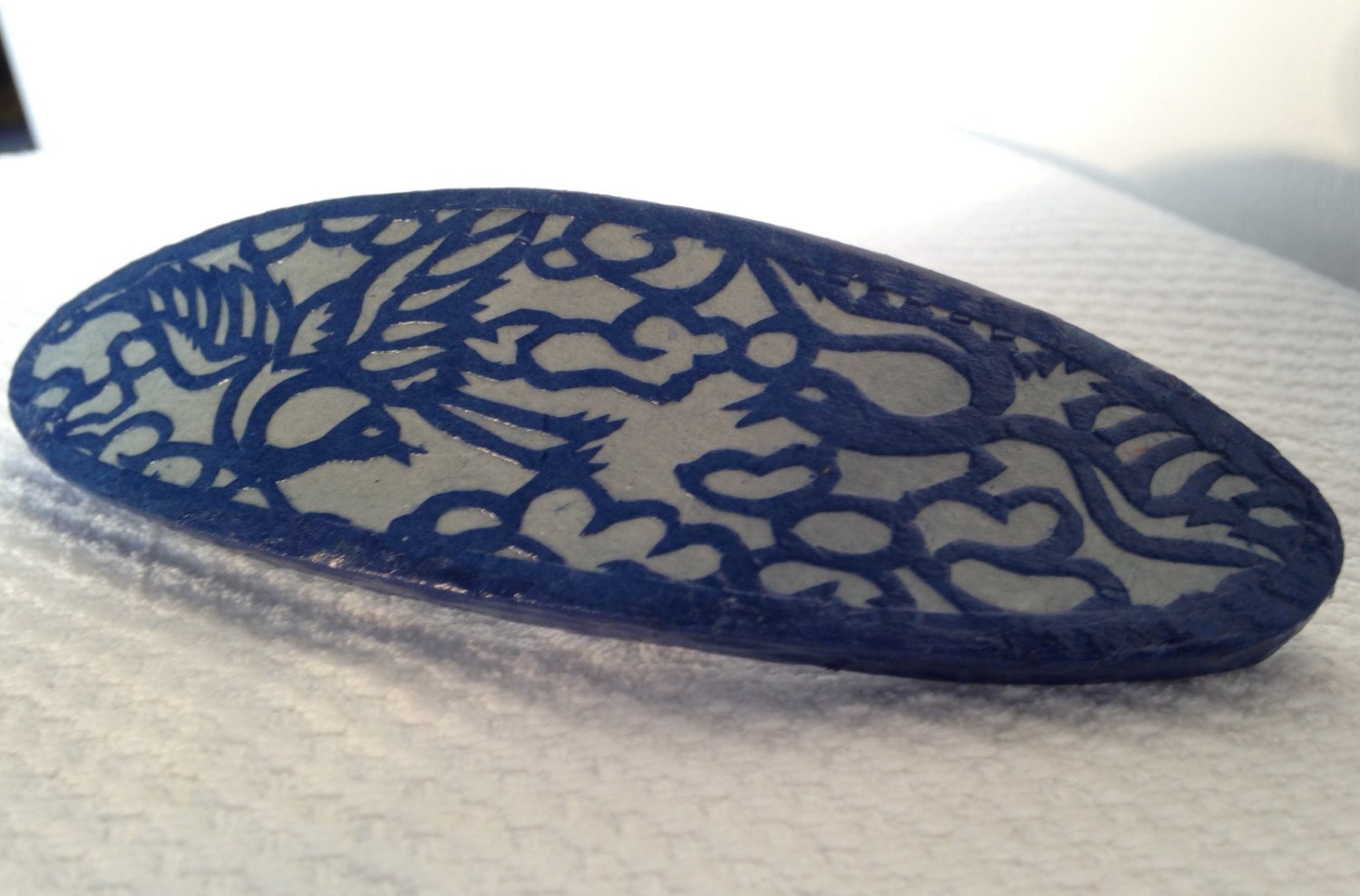 Hanji French Barrette Hair Pin Iron Blue Navy Intricate Bird Designs Sturdy Stainless Steel Barrette Handmade - HanjiNaty