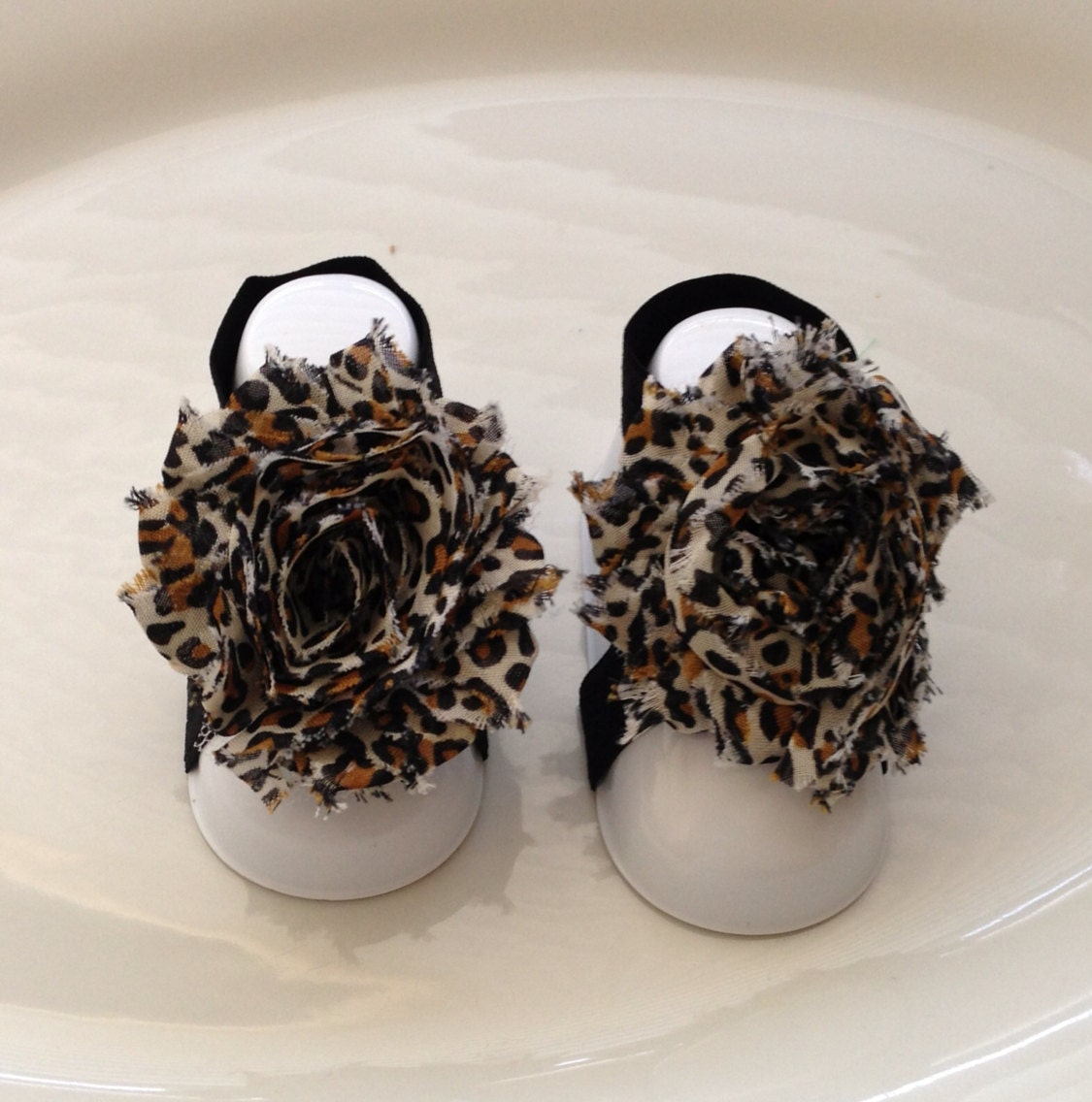 Adorable Leopard Print Color Shabby Chic Chiffon Baby Barefoot Sandals. Newborn Baby Girl Barefoot Sandals, Baby Girl Barefoot Sandals