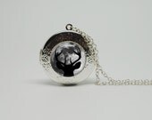 Silver Glass Locket Necklace with Inspired Deer and Moon