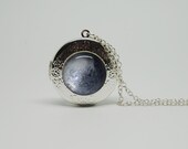 Silver Glass Locket Necklace with Inspired Planet Pluto