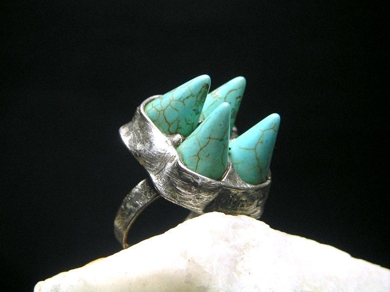 TURQUOISE Ring - Big Stone Ring - Turquoise Howlite Ring - Tiffany Technique - AMW ATELIER - AMWatelier