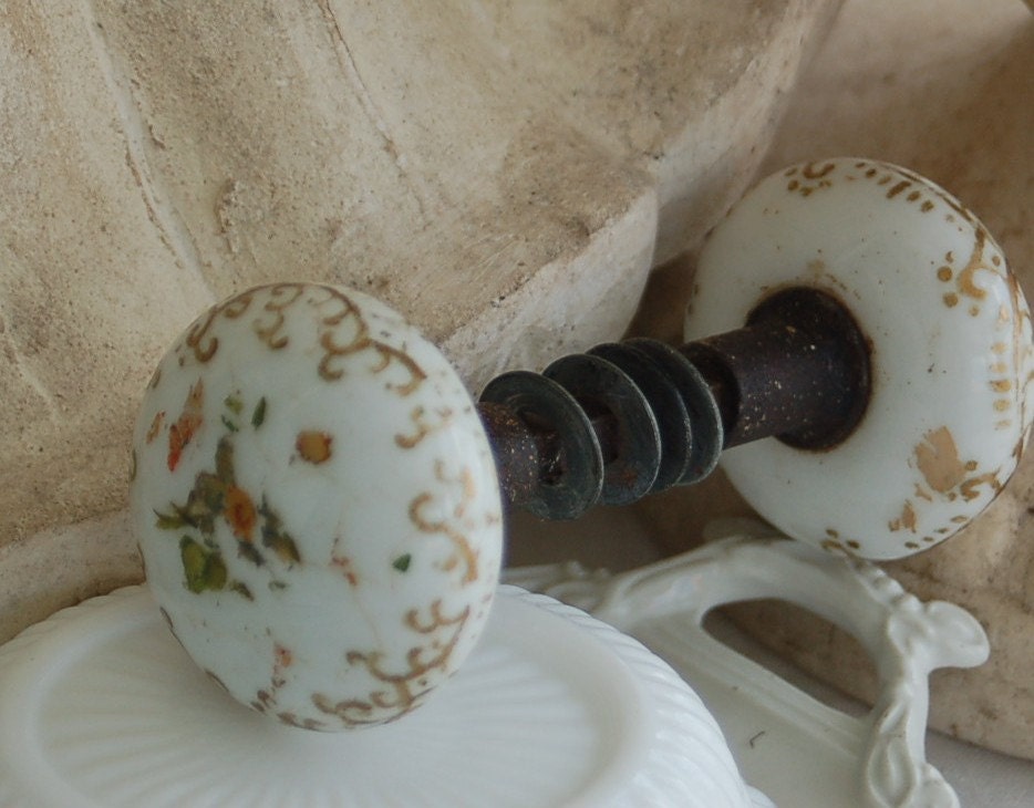 Set of Antique Hand Painted Porcelain Door Knobs by PatinaVille