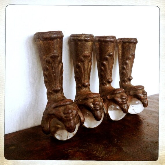 vintage ball and claw foot glass ball table by amysvintagedecorium