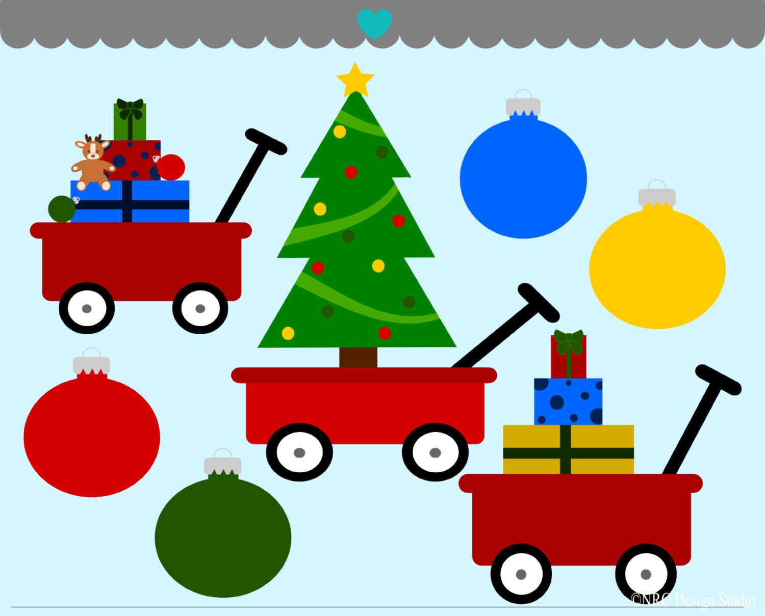 WINTER SALE - Christmas Clip Art - Christmas Red Wagons Clip Art - Digital Christmas Clipart Il_570xn